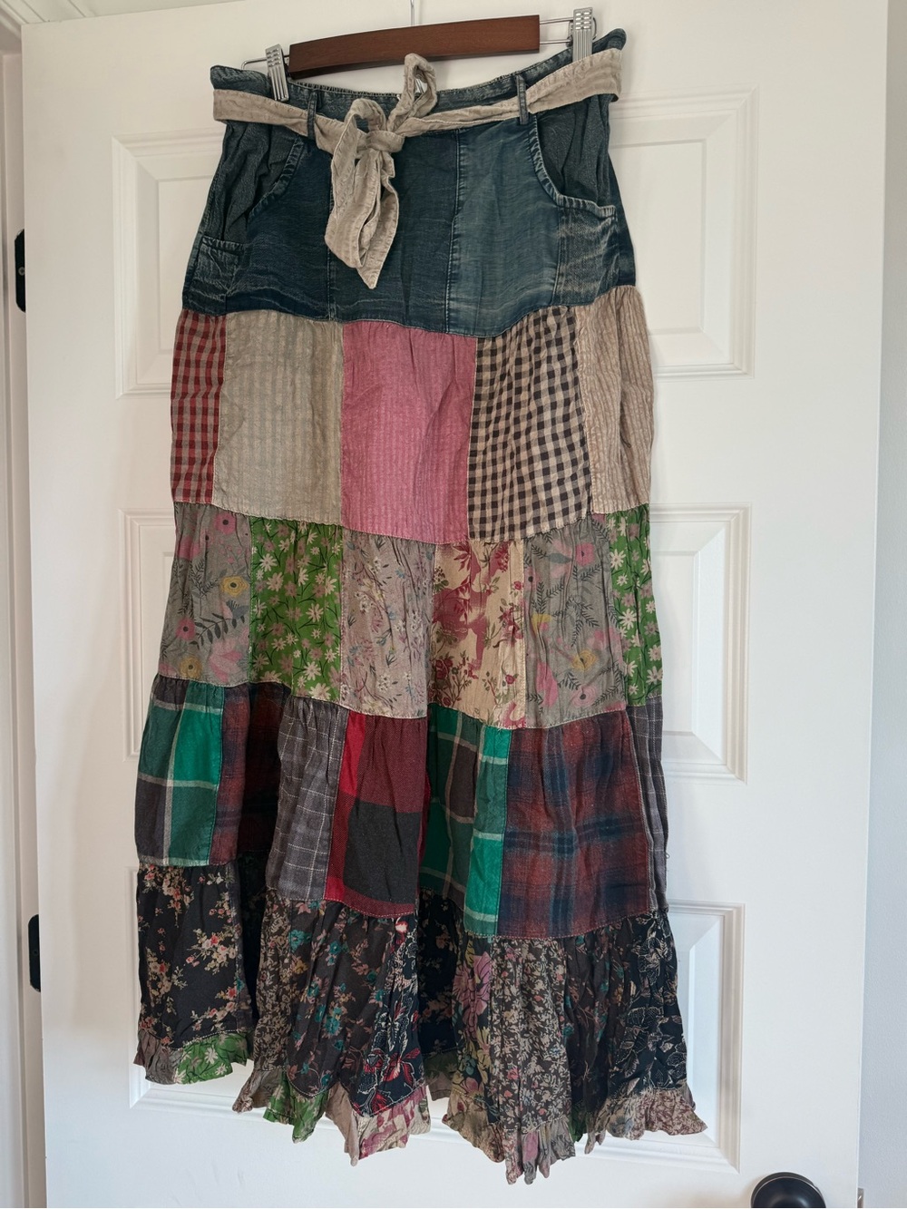 Young Threads Western Boho Patchwork Belted Skirt Vintage NWT Large - Picture 3 of 13
